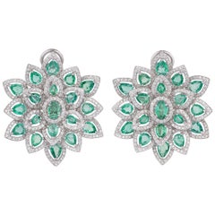 Emerald and Diamond Earrings Studded in 18 Karat White Gold