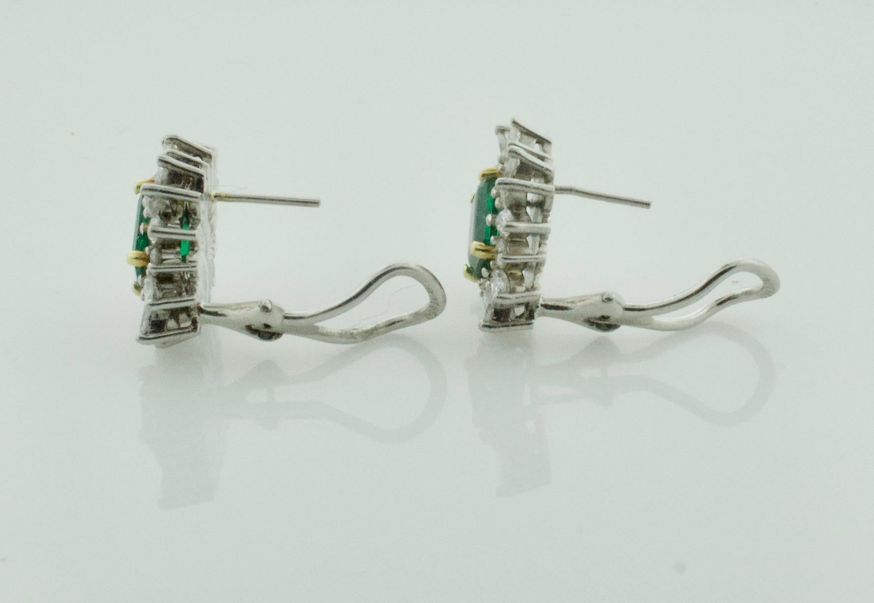 Women's or Men's Emerald and Diamond Earrings with GIA Certification in Platinum For Sale
