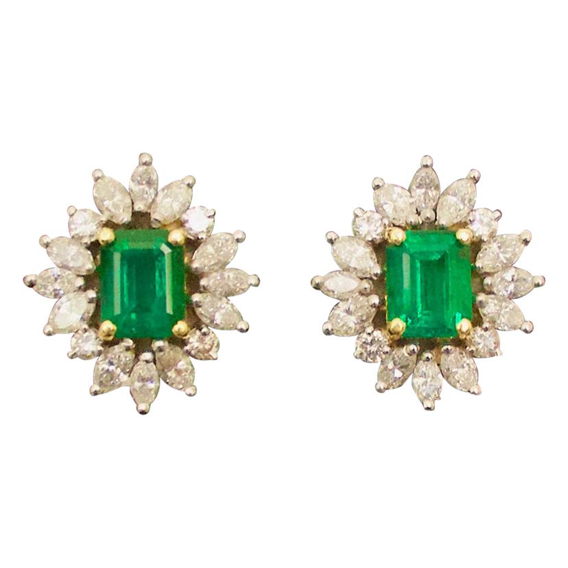 Emerald and Diamond Earrings with GIA Certification in Platinum For Sale