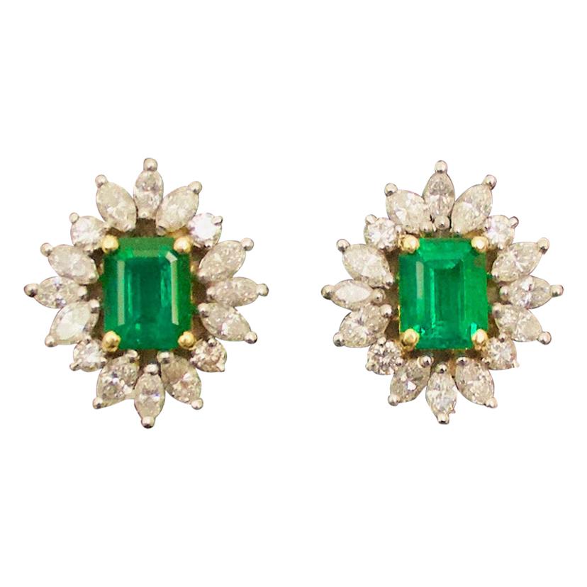 Pendientes de Esmeralda y Diamante con Certificación GIA en Platino