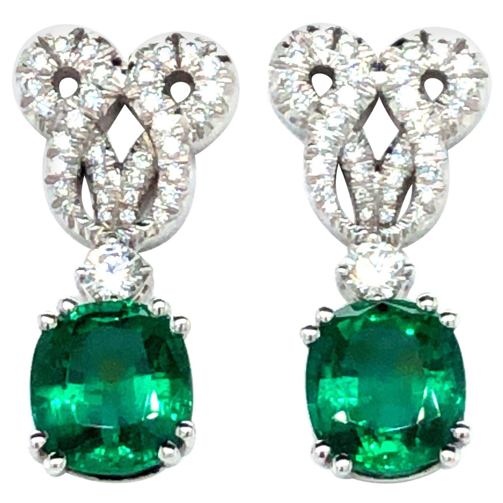 Emerald and Diamond Earstuds by Péclard in 18 Karat White Gold For Sale