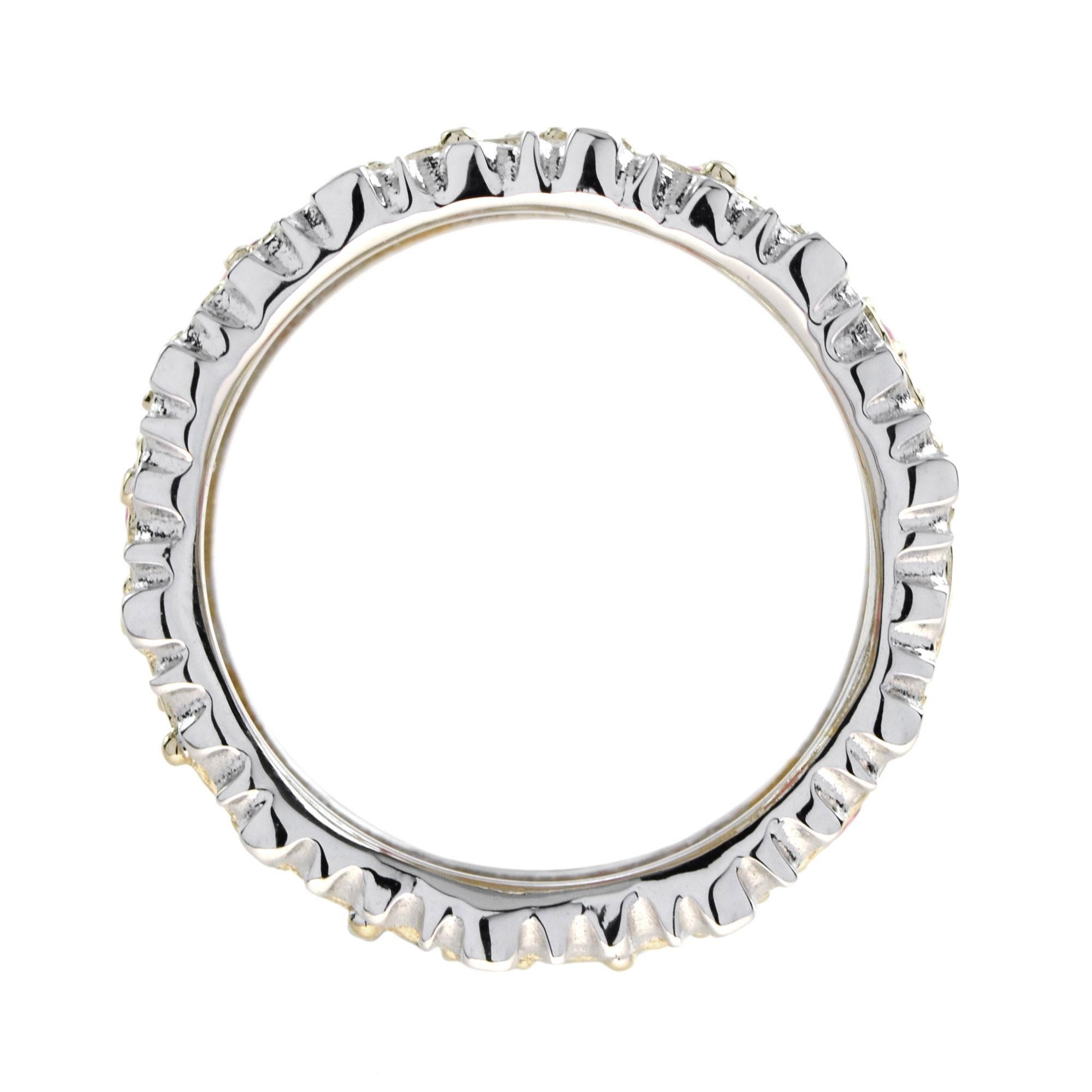 Round Cut Emerald and Diamond Edwardian Style Wide Band Ring in 18K Two Tone Gold For Sale