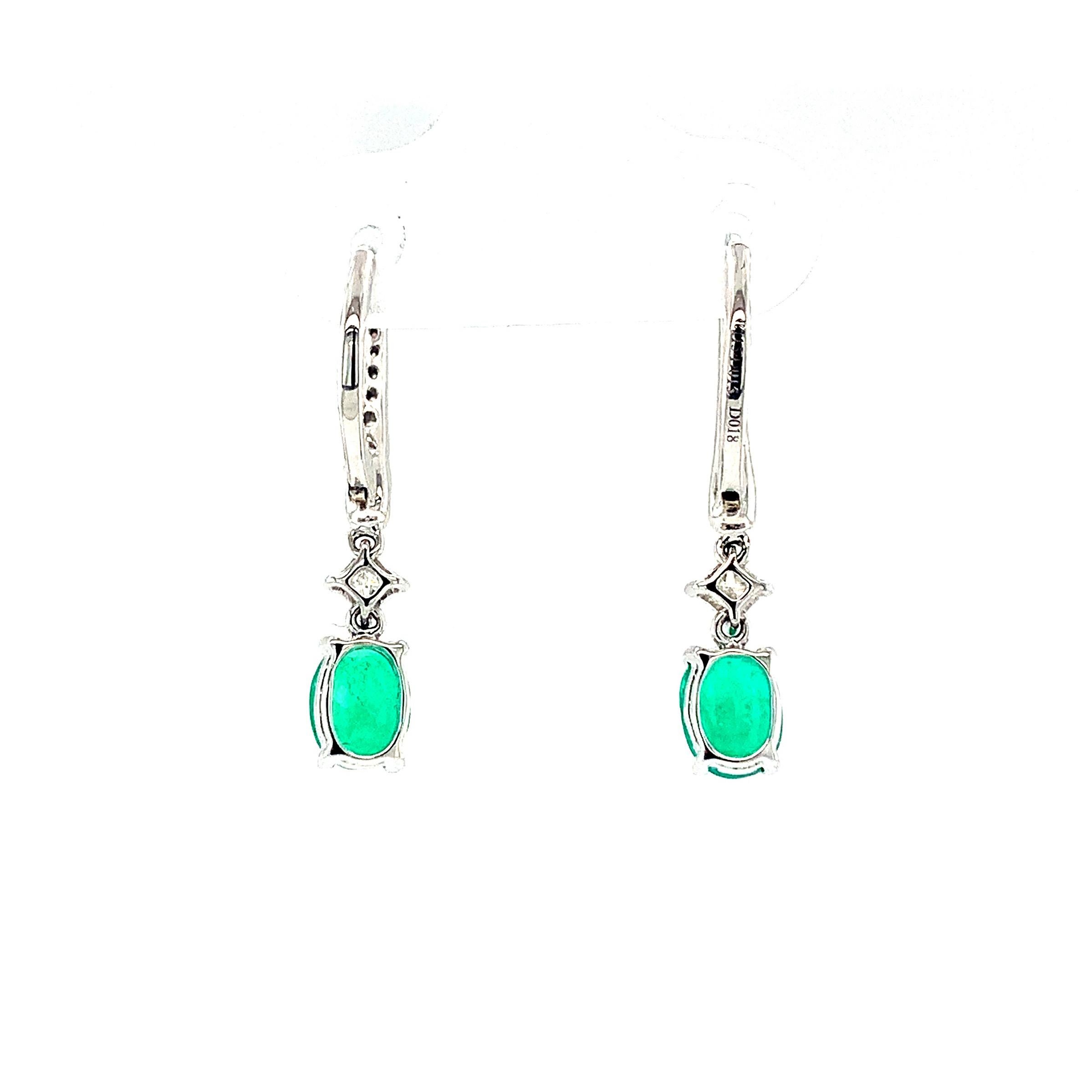 Emerald and Diamond Elongated Drop Earrings in 18K White Gold  For Sale 4