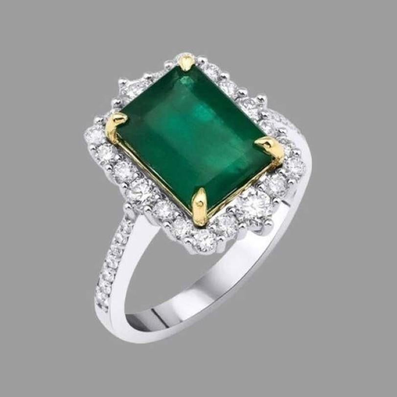 Verlobungsring mit Smaragd und Diamant 3,88 Karat (Moderne) im Angebot