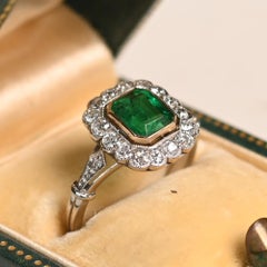 Natural Emerald and Diamond Halo Ring. 1.10ct Emerald Engagement Ring Platinum