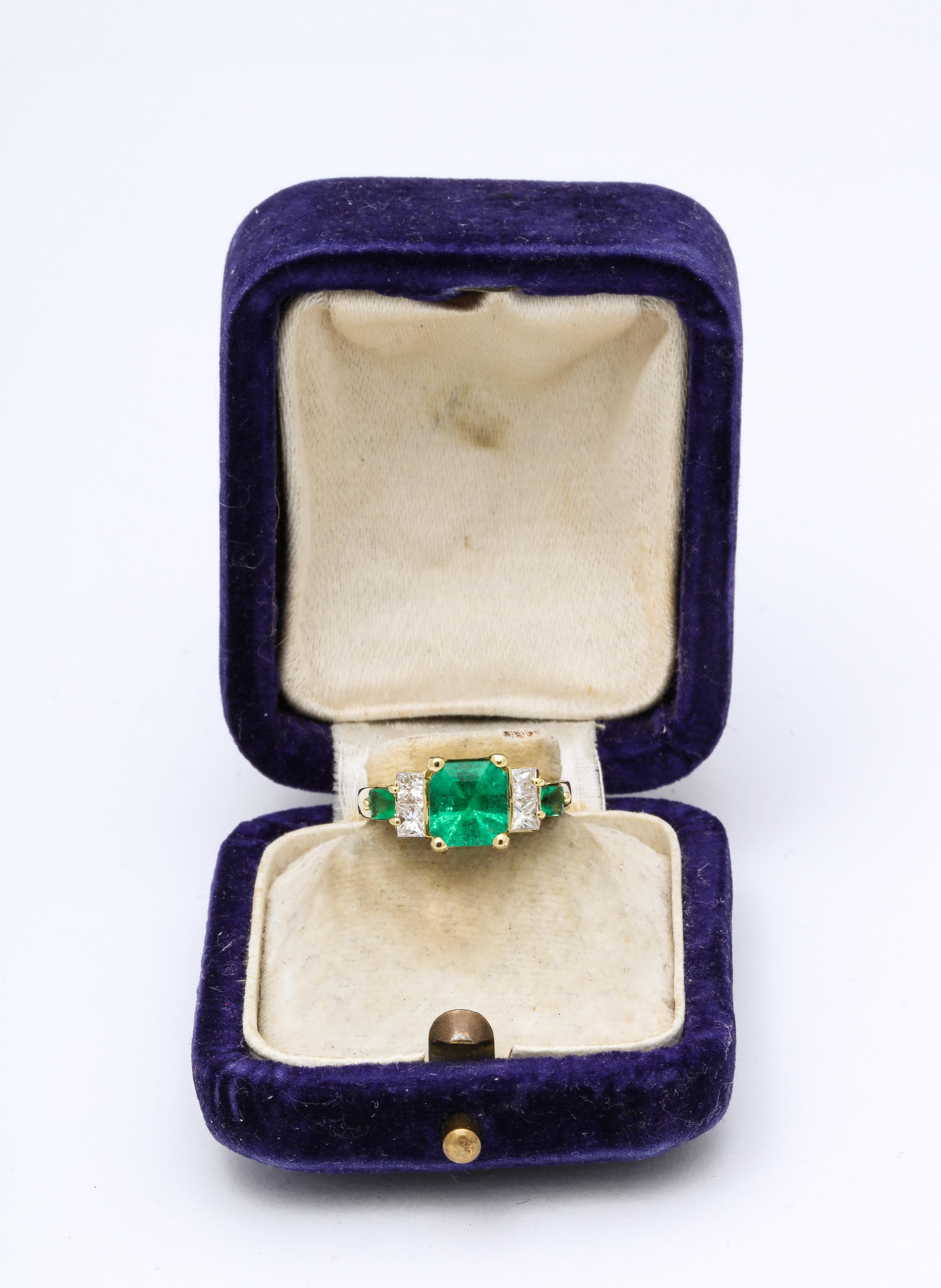 Princess Cut Emerald and Diamond Engagement Ring