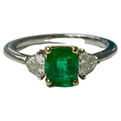 Emerald and Diamond Engagement Ring in 18K White Gold