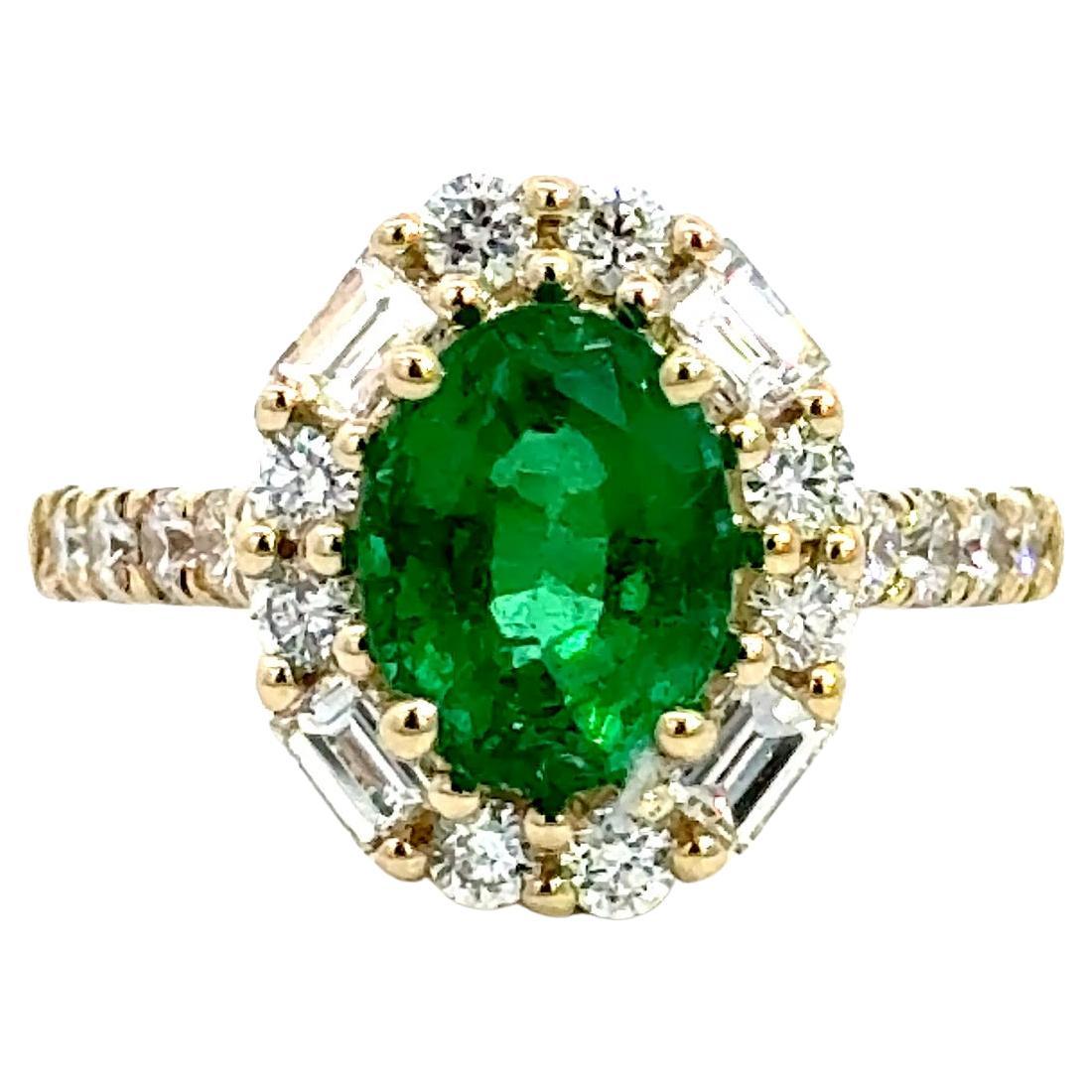 Emerald and Diamond Engagement Ring In Yellow Gold.