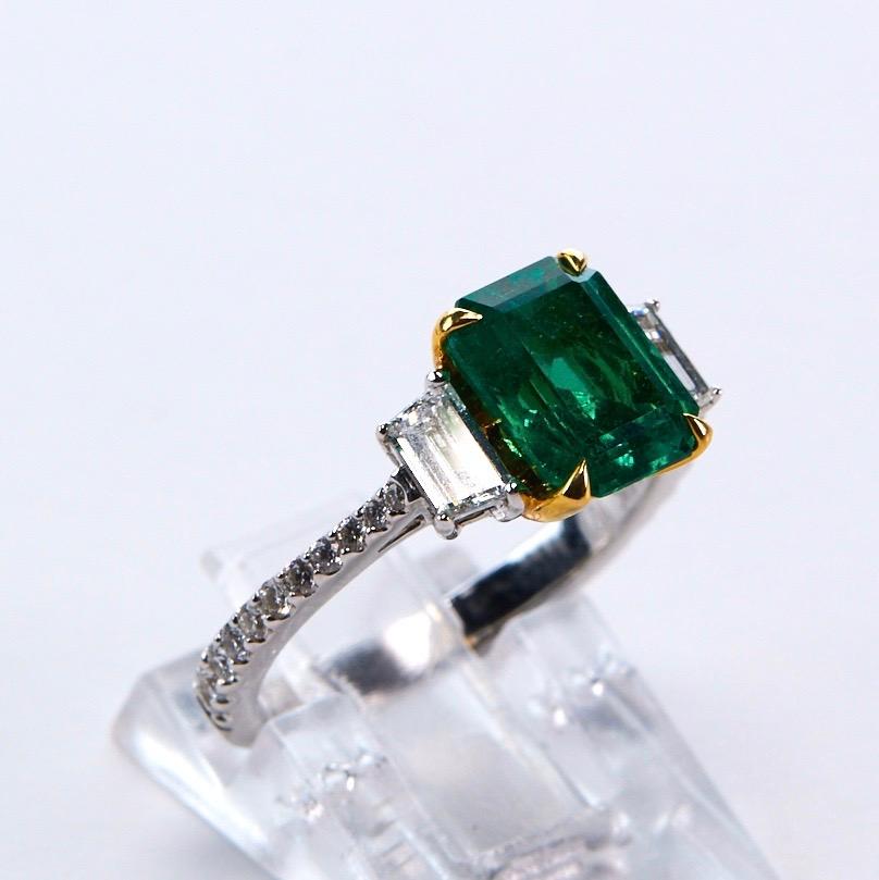 Modern  Emerald and Diamond Engagement Ring with White Gold For Sale