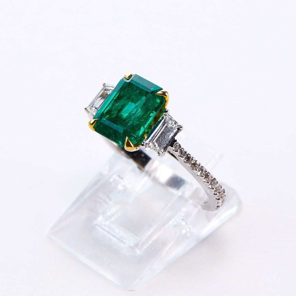 Emerald Cut  Emerald and Diamond Engagement Ring with White Gold For Sale