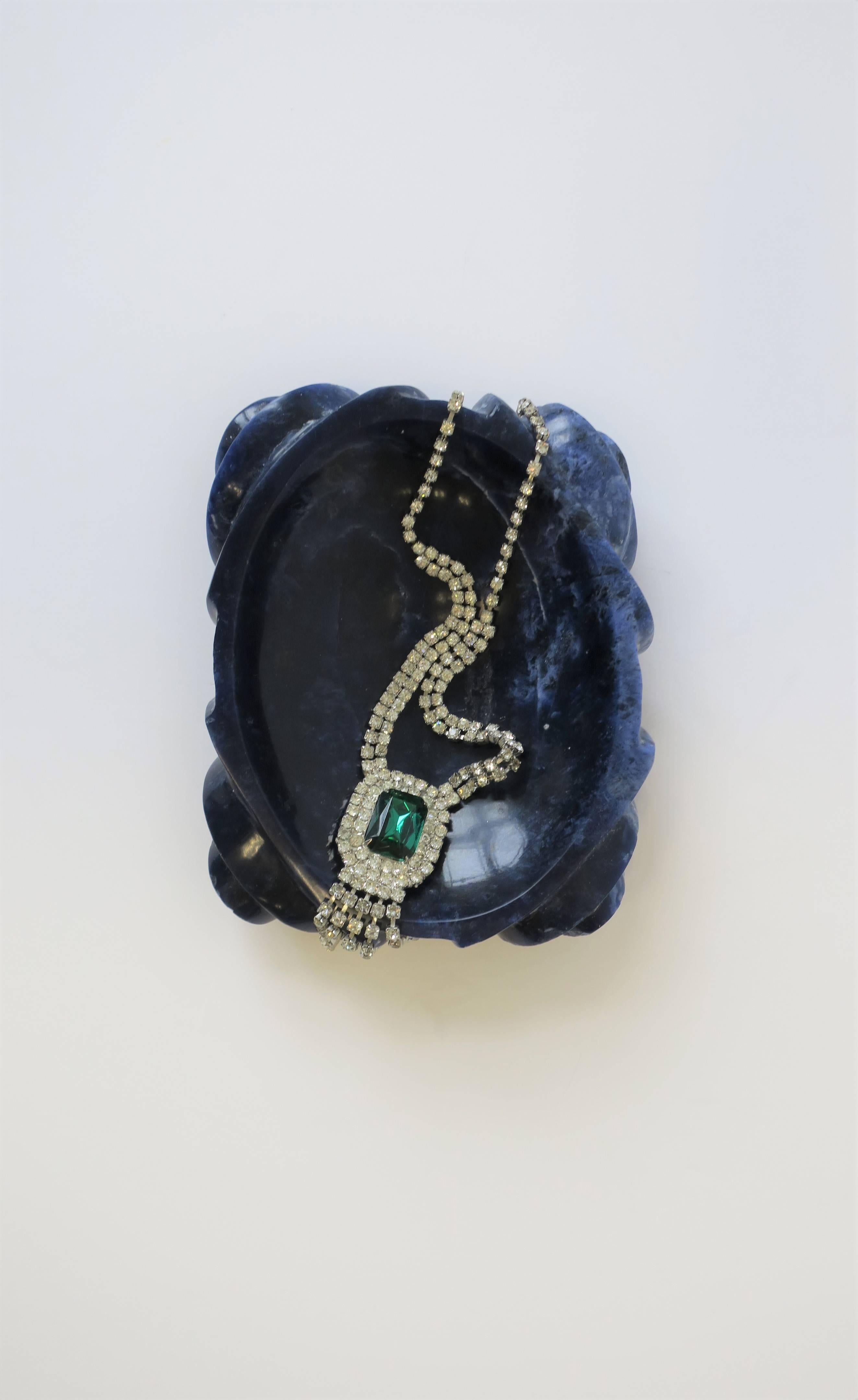 Hollywood Regency Vintage Emerald and Diamond-Esque Rhinestone Necklace 