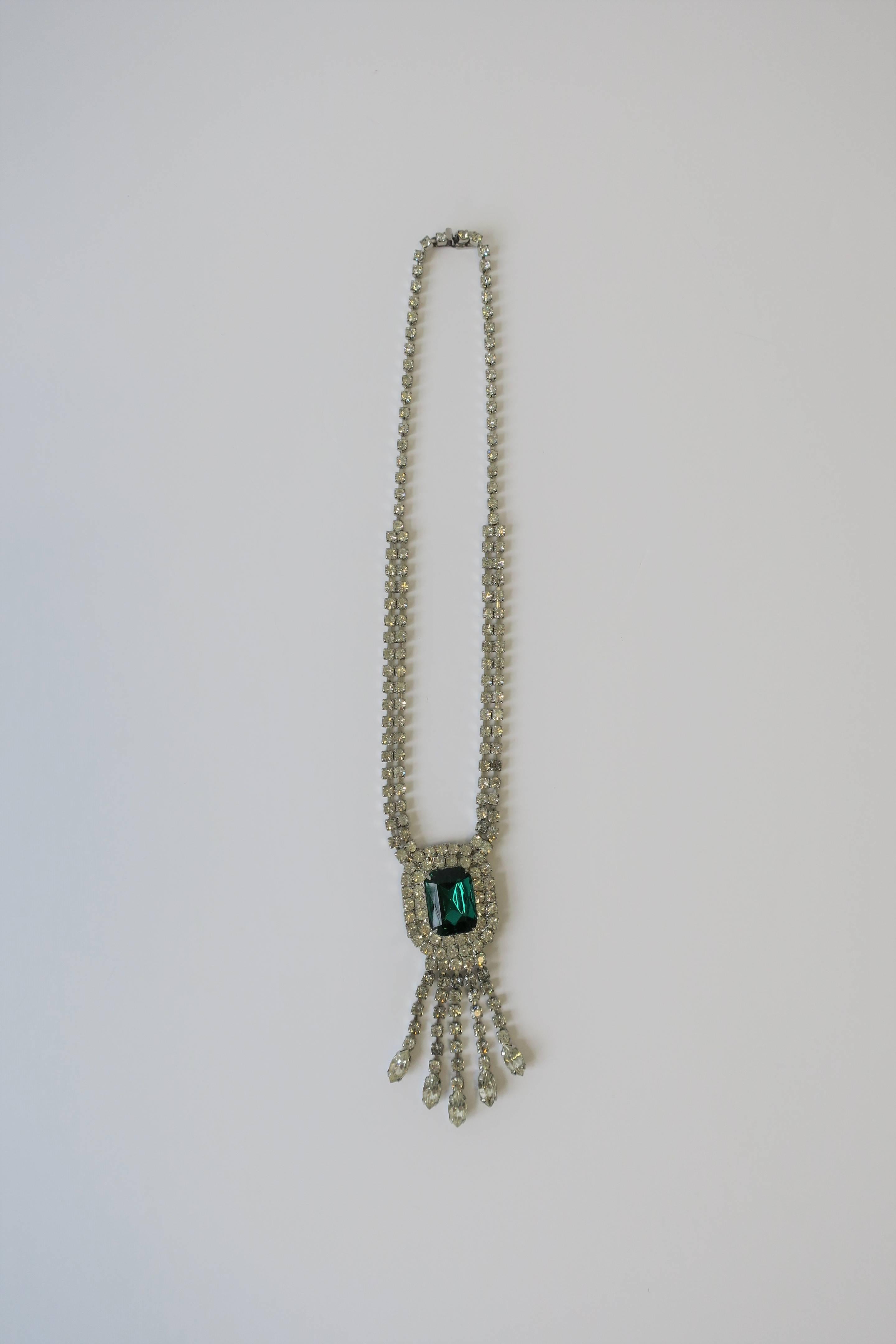 Vintage Emerald and Diamond-Esque Rhinestone Necklace  In Good Condition In New York, NY