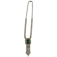 Vintage Emerald and Diamond-Esque Rhinestone Necklace