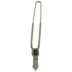 Vintage Emerald and Diamond-Esque Rhinestone Necklace 