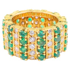 Emerald and Diamond Eternity Cocktail Ring 18 Karat Yellow Gold