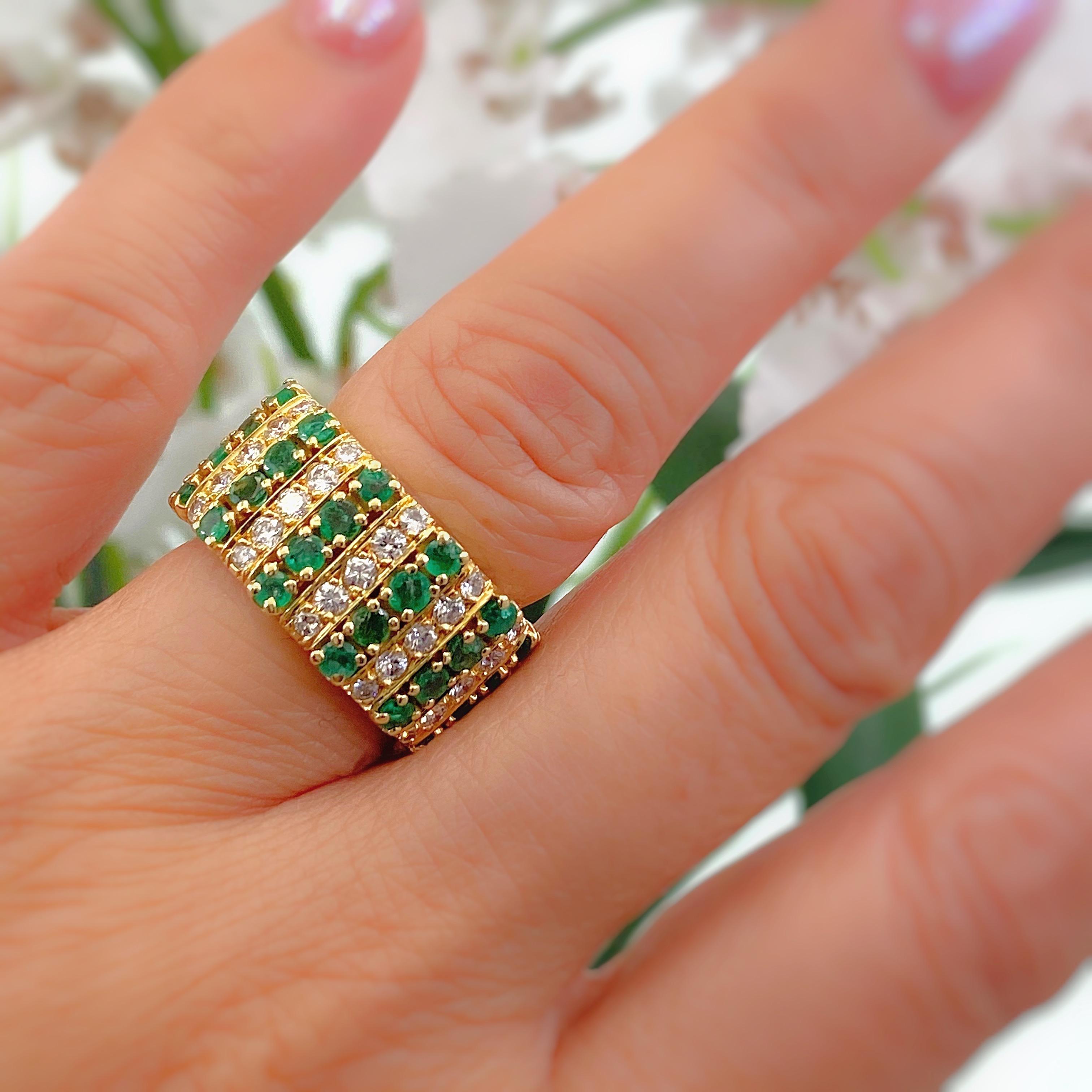 Emerald and Diamond Eternity Cocktail Ring 18 Karat Yellow Gold For Sale 6