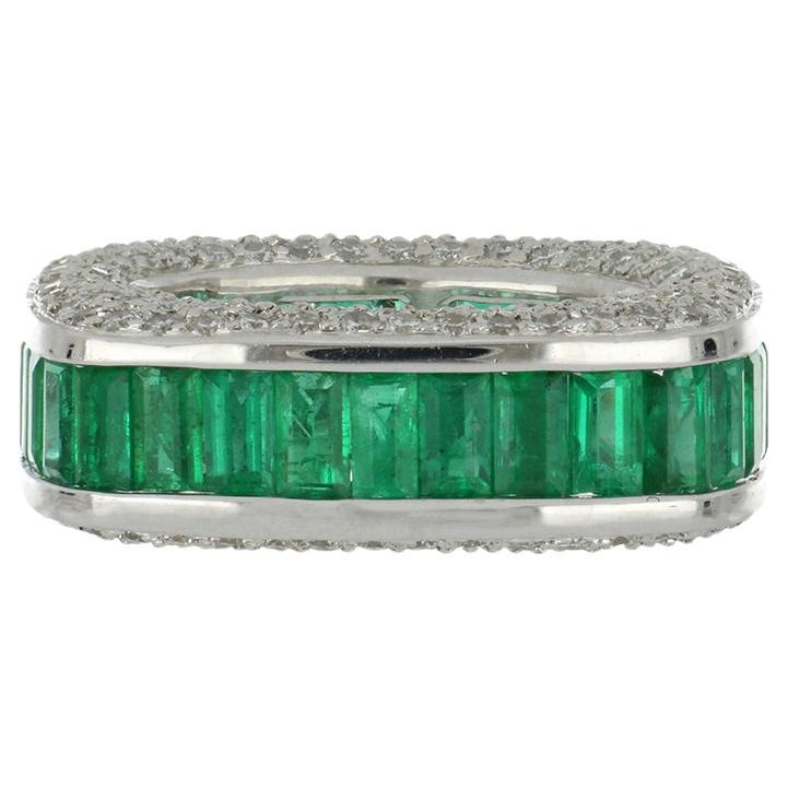 Emerald and Diamond Eternity Cushion-Shaped Band In 18K White Gold For Sale