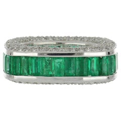 Emerald and Diamond Eternity Cushion-Shaped Band In 18K White Gold