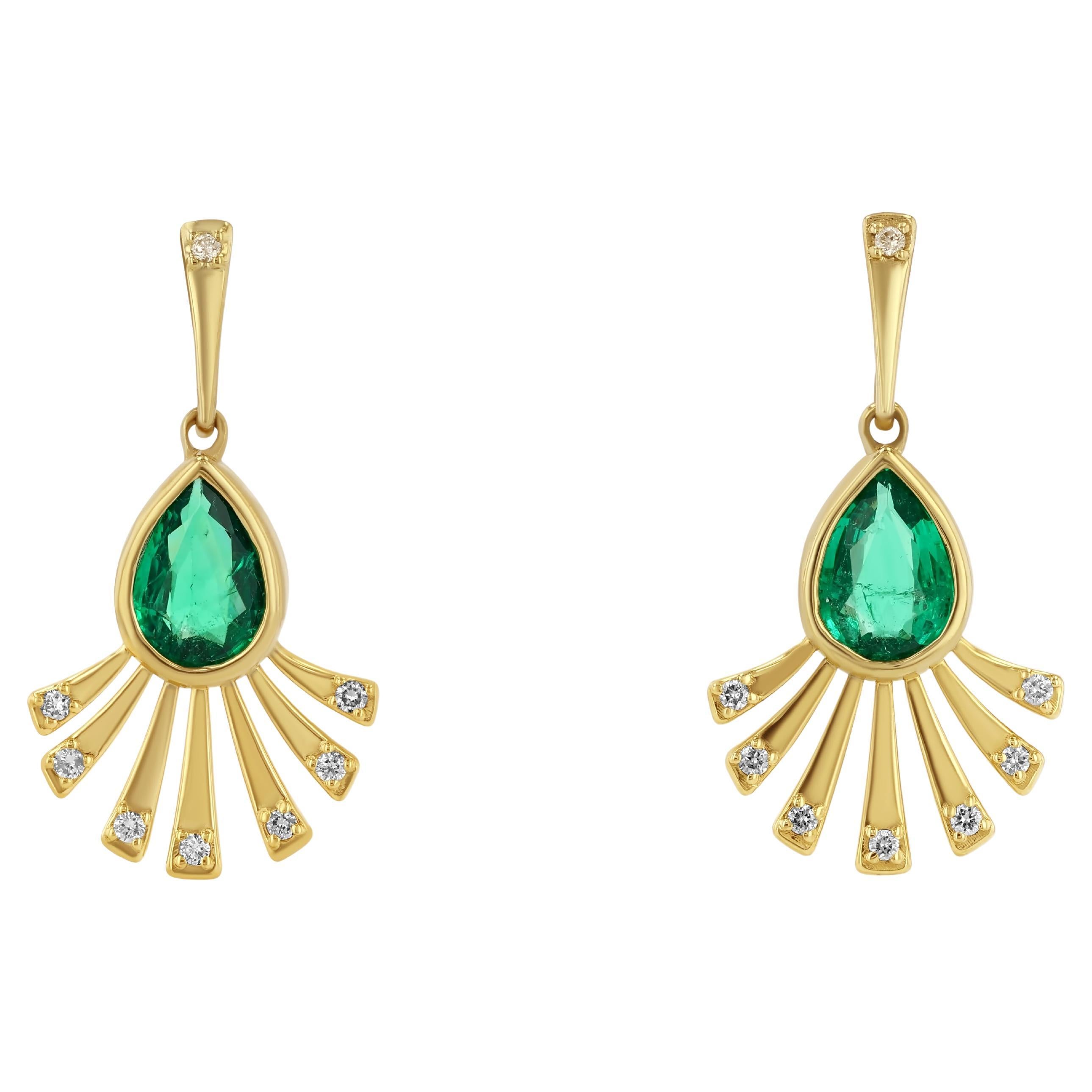 Orecchini a ventaglio con smeraldo e diamante