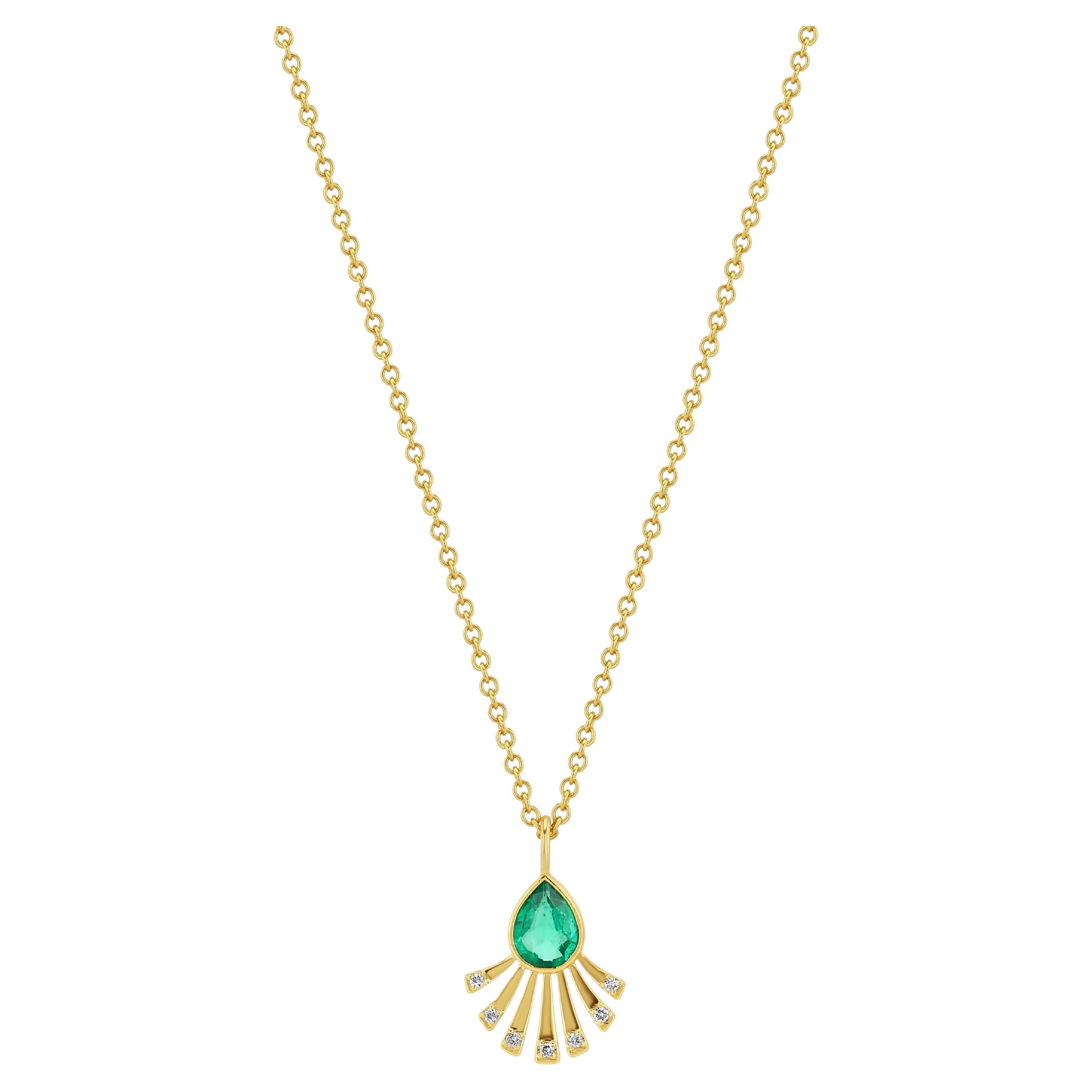 Collana a ventaglio con smeraldo e diamante