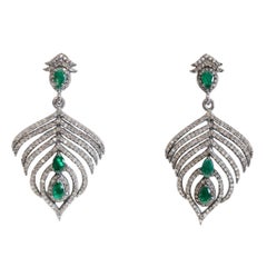 Emerald and Diamond Feather Earrings