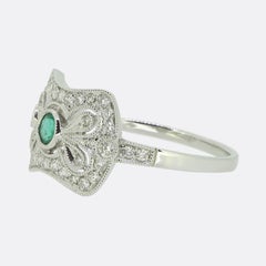 Emerald and Diamond Filigree Ring