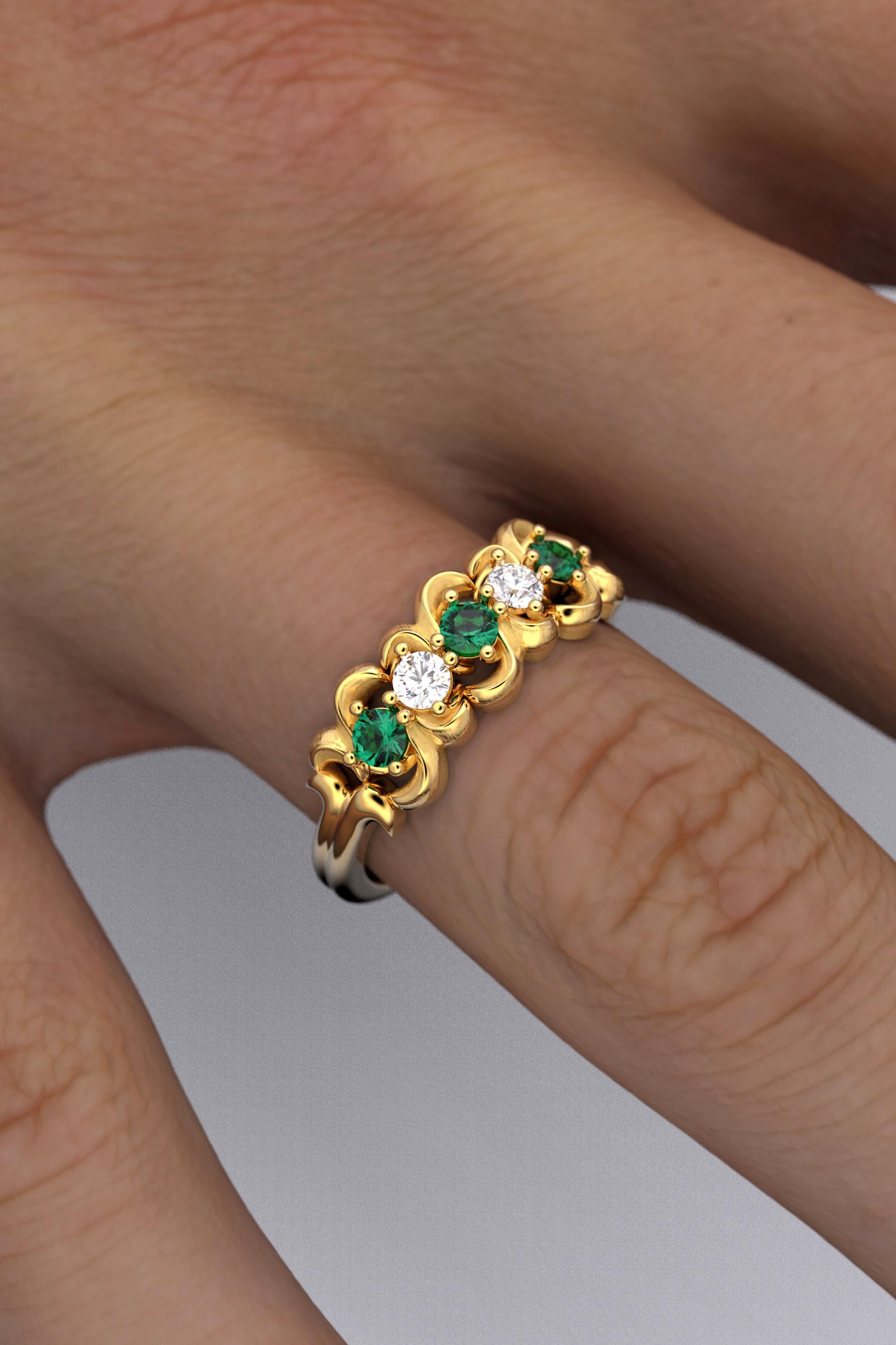 For Sale:  Emerald and Diamond Five Stone Anniversary Band Made in Italy in 14k Solid Gold 10