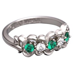 Emerald and Diamond Five Stone Anniversary Band Made in Italy in 14k Solid Gold