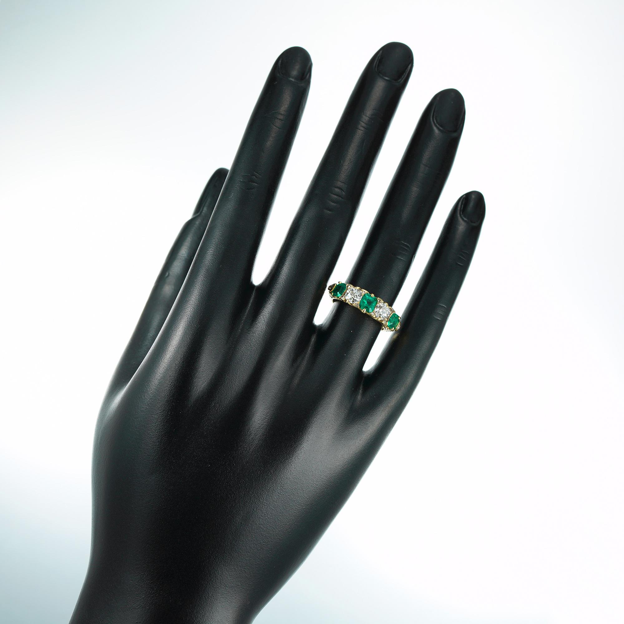 Emerald and Diamond Five-Stone Half Hoop Ring In Good Condition For Sale In London, GB