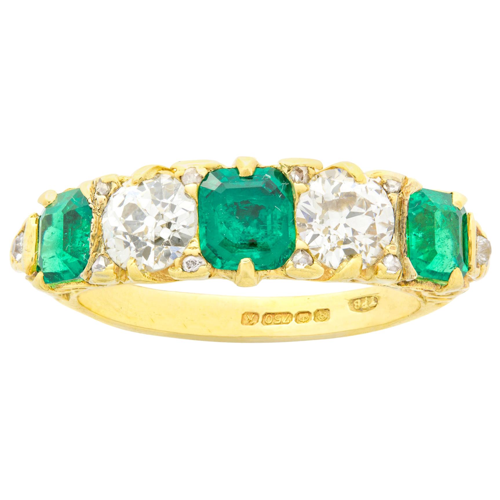 Emerald and Diamond Five-Stone Half Hoop Ring For Sale