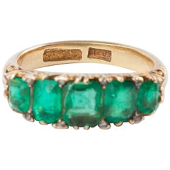 Emerald and Diamond Five Stone Victorian Ring
