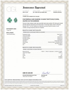 Emerald and Diamond Floral Clip-on Earrings, 18K White Gold, 3.30ct