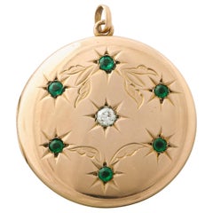 Emerald and Diamond Floral Engraved Locket