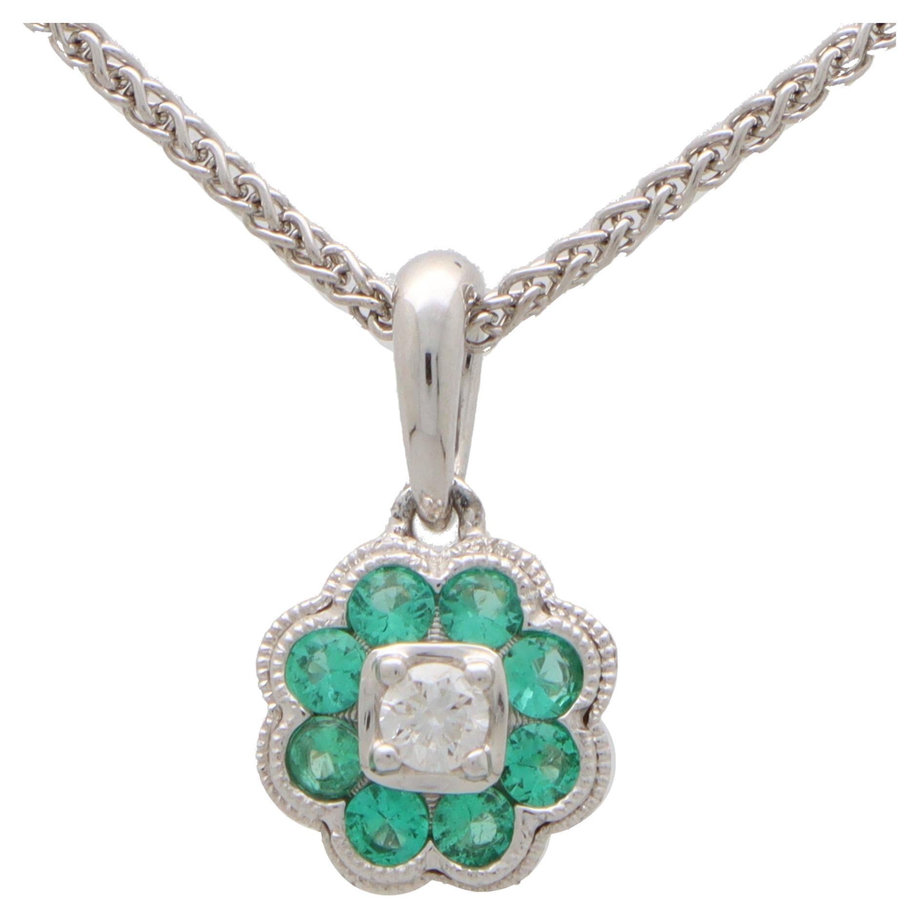 Emerald and Diamond Bee Pendant Set in 18k Yellow and White Gold For