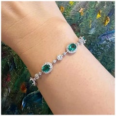 Emerald and Diamond Floret Link Bracelet in 18k White Gold