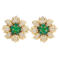 Emerald and Diamond Flower Earrings