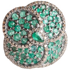 Emerald and Diamond Flower Petal Ring