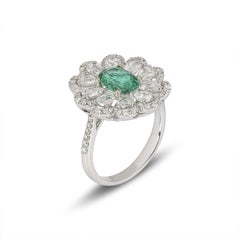 Emerald and Diamond Flower Ring
