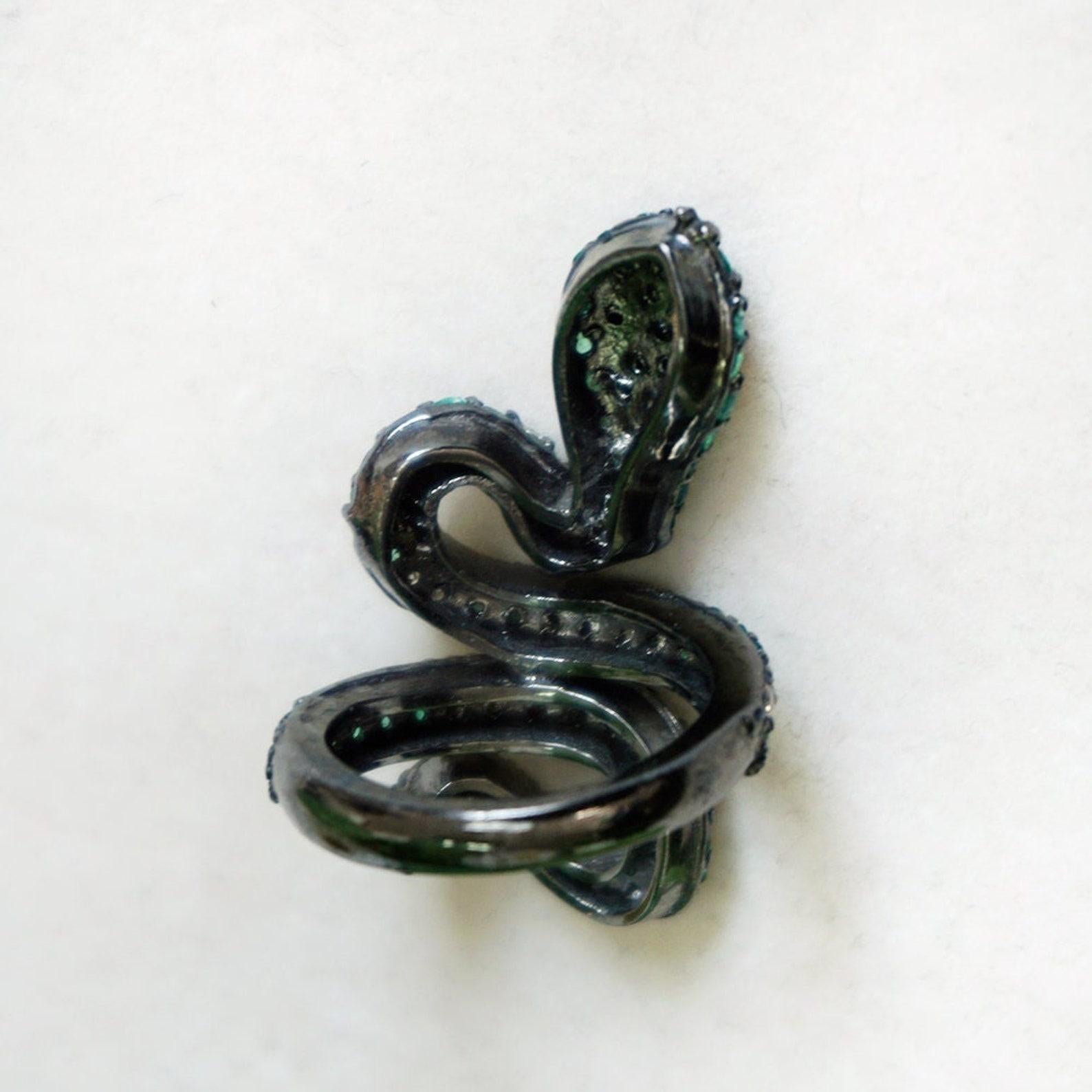 Esmeralda Y Diamante Anillo De Serpiente En Todo El Dedo Plata De Ley 925 Regalo Para Mujer. en venta 1
