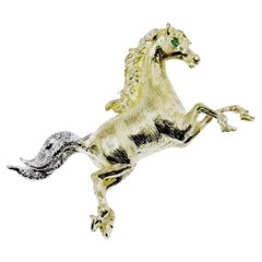 Emerald  and  Diamond Galloping  Horse Pin/Brooch 18K Yellow/White Gold