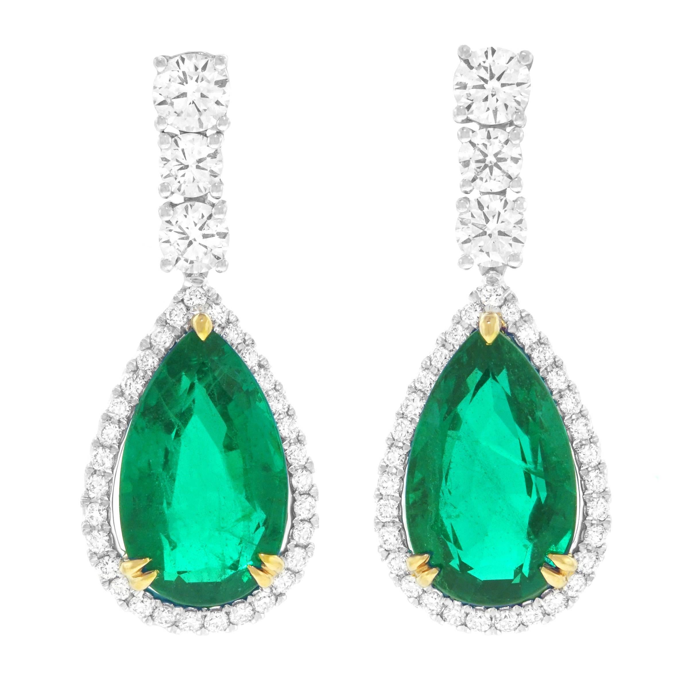 Emerald and Diamond Gold Chandelier Earrings
