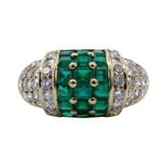 Vintage Emerald and Diamond Gold Cocktail Ring