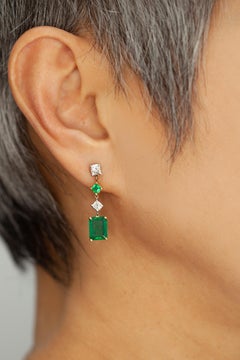 Emerald and Diamond 2-Tone Gold Dangle Earrings