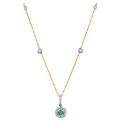 Emerald and Diamond Gold Drop Layered Necklace Pendant with Diamond Stations