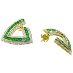 Emerald and Diamond Gold Earrings