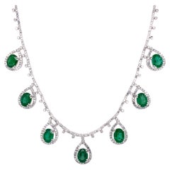 Emerald and Diamond Gold Necklace Estate Fine Jewelry