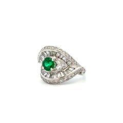 Emerald and Diamond Gold Retro C1960 Vintage Statement Cocktail Ring