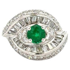 Emerald and Diamond Gold Retro C1960 Vintage Statement Cocktail Ring