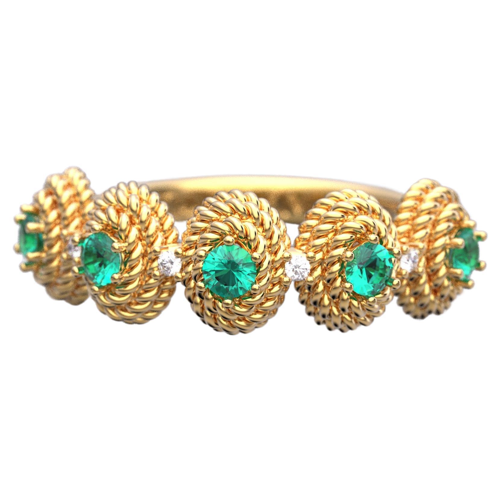 Im Angebot: Goldring mit Smaragd und Diamant, hergestellt in Italien in 18 Karat ()