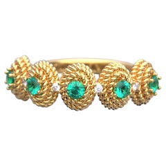 Goldring mit Smaragd und Diamant, hergestellt in Italien in 18 Karat